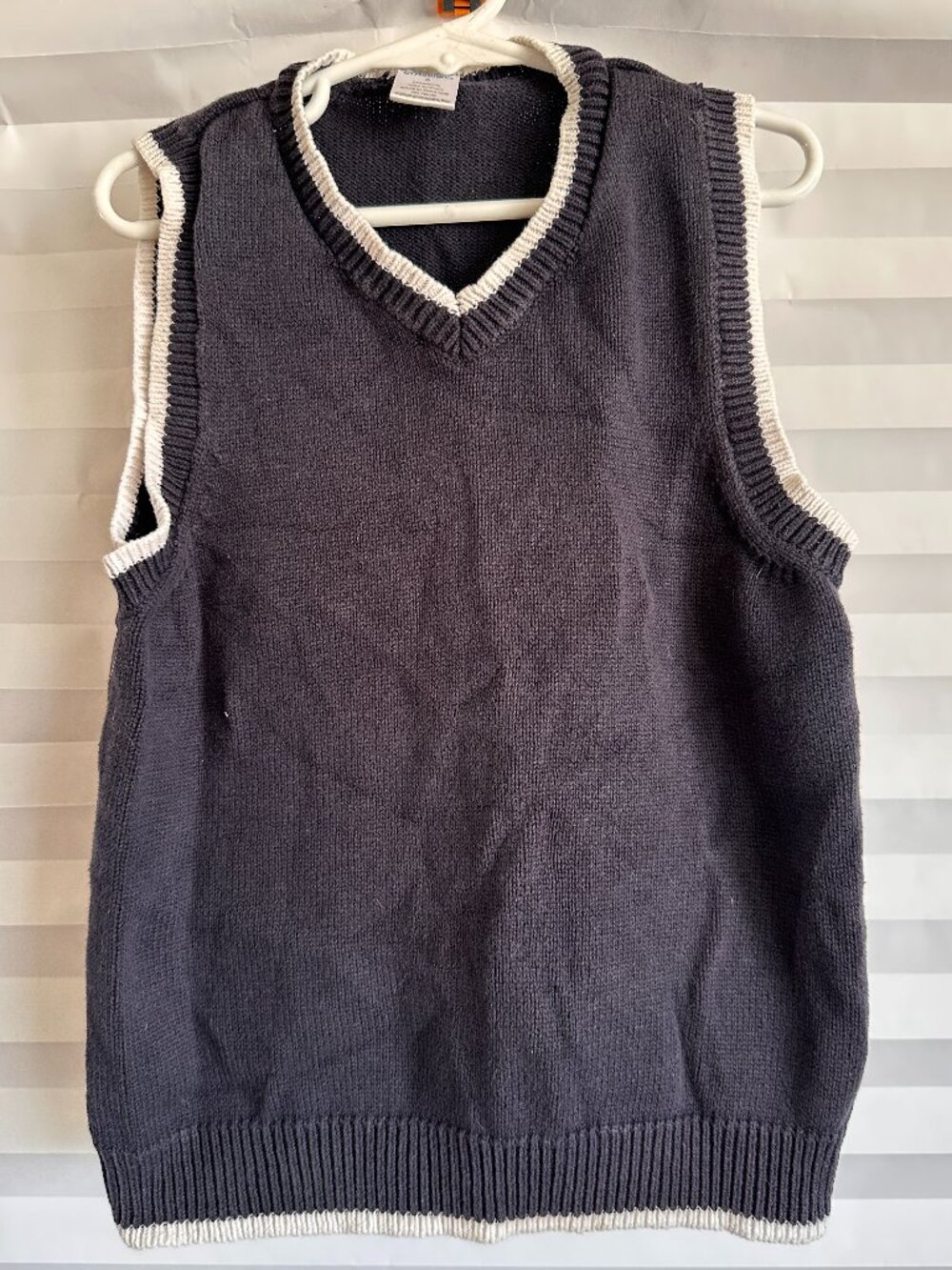 Gymboree Dark Blue Navy White Trim Sweater Vest Size 6 Preppy Layering Knit